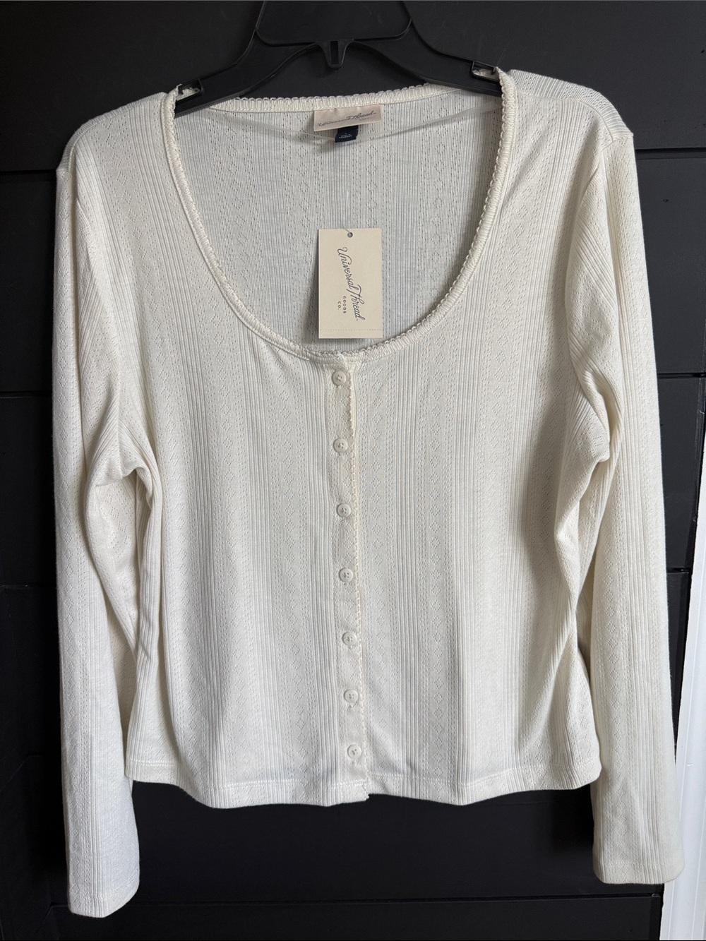 Universal Thread Cream Ribbed Button-Front Long Sleeve Top Country/Boho